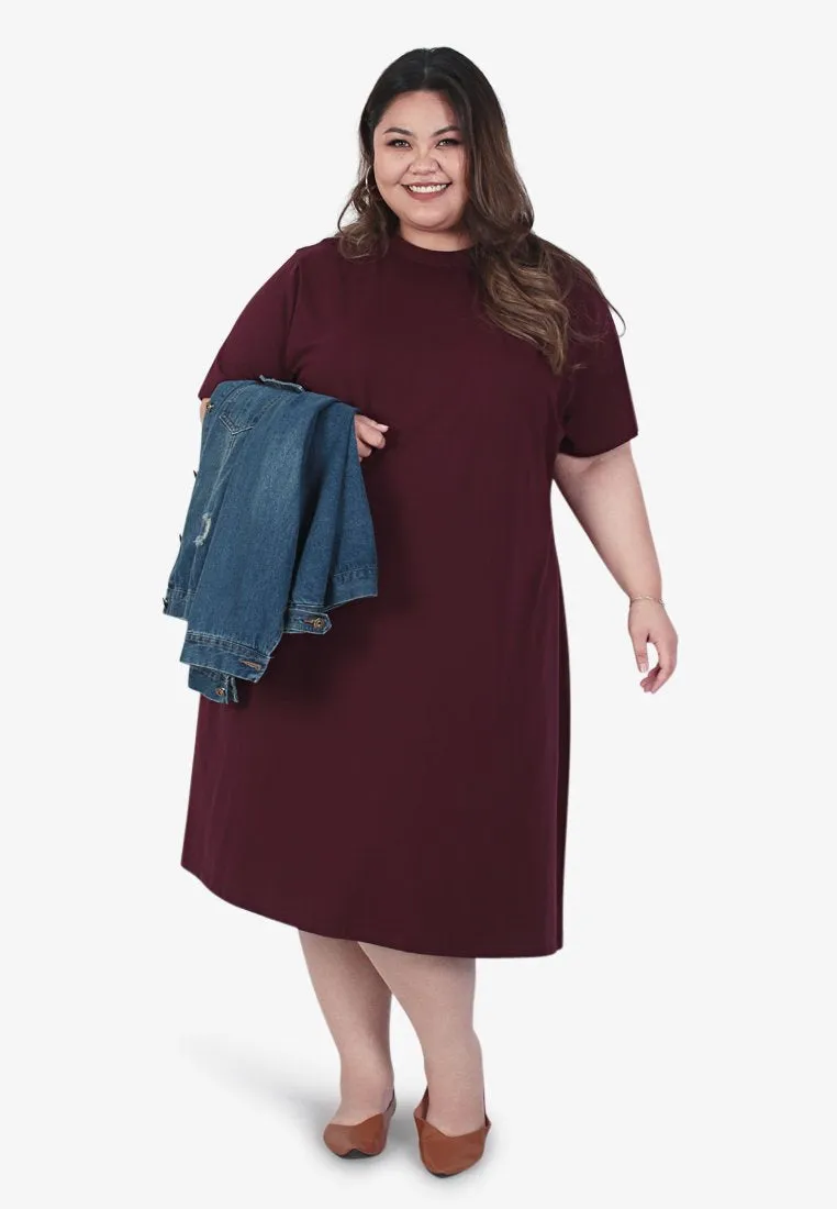 Collins Basic Cotton Midi Dress - Maroon