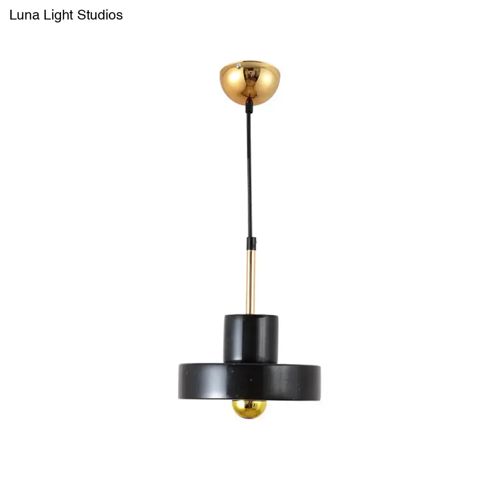 Contemporary Marble Drum Pendant Lamp - 1 Light Bedroom Ceiling Fixture (Black/White/Pink)