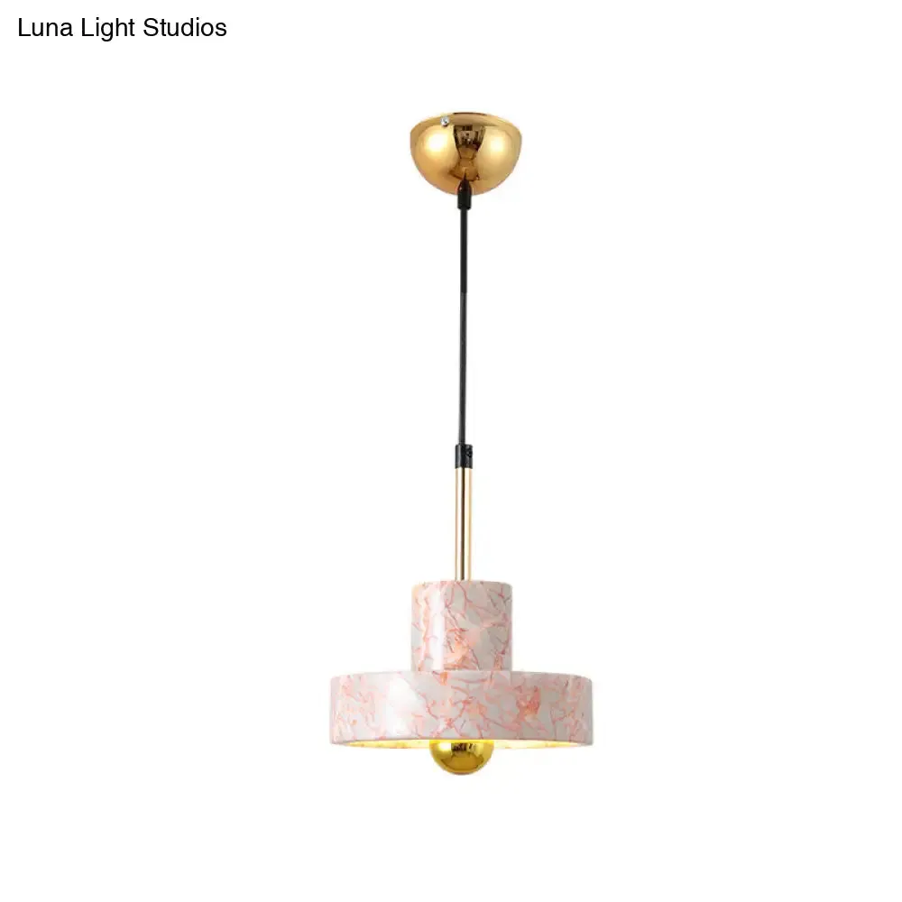 Contemporary Marble Drum Pendant Lamp - 1 Light Bedroom Ceiling Fixture (Black/White/Pink)