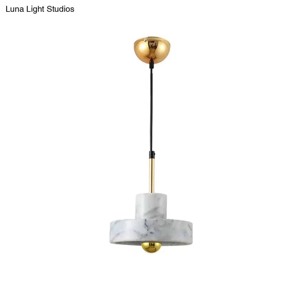 Contemporary Marble Drum Pendant Lamp - 1 Light Bedroom Ceiling Fixture (Black/White/Pink)