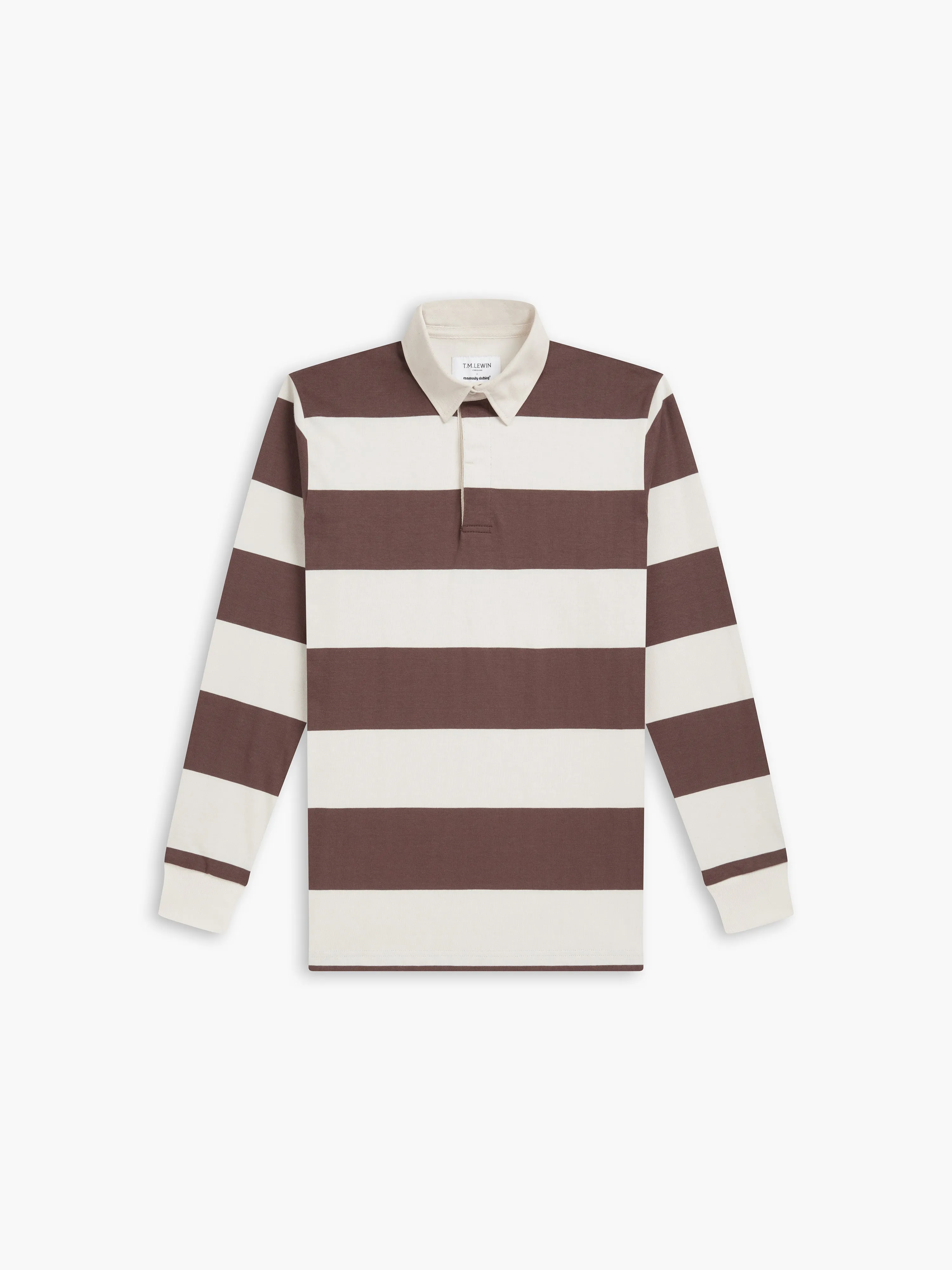 Cotton Rugby Shirt in Brown Stripe