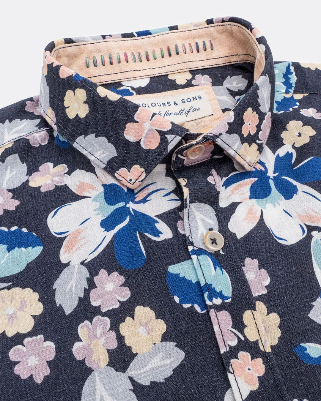 Cotton Shirt - Multicolour Flowers - Blue