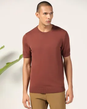 Crew Neck Brown Yarn Dyed T-Shirt - Miya