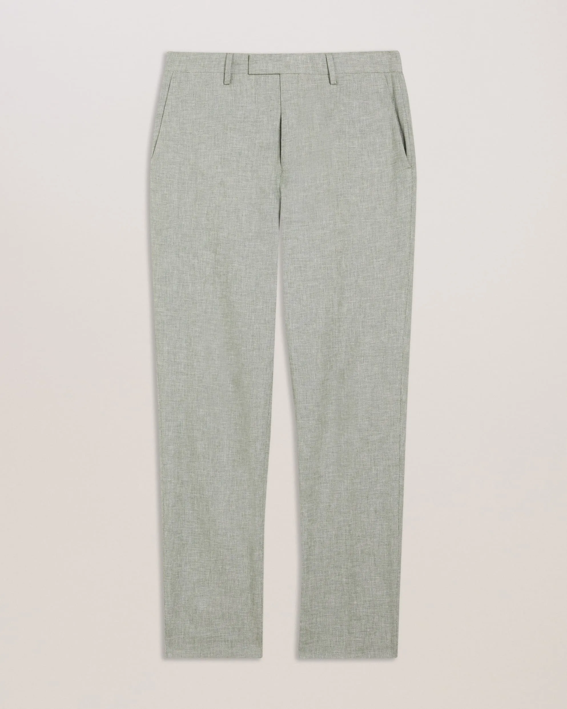 Damaskt Slim Fit Linen Tailored Trousers Olive