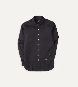 Dark Navy Linen Spread Collar Shirt