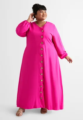 DEFECT ITEM Della Vibrant Raya Scallop Button Jubah Dress