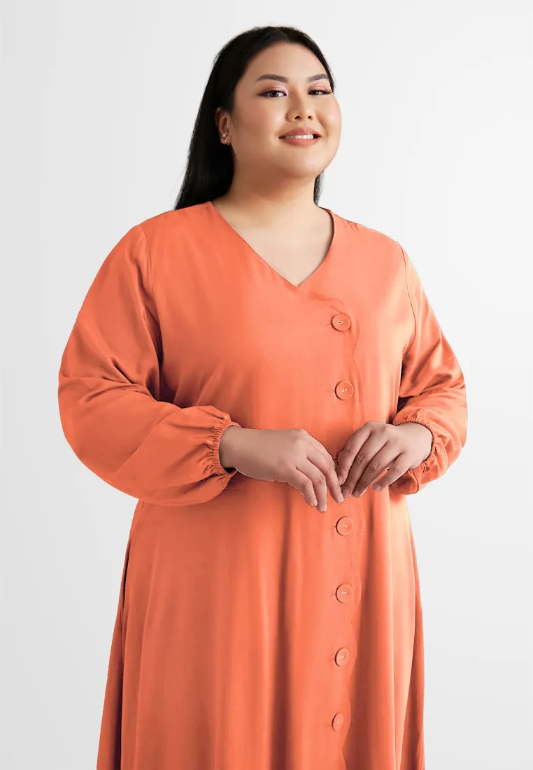 DEFECT ITEM Della Vibrant Raya Scallop Button Jubah Dress