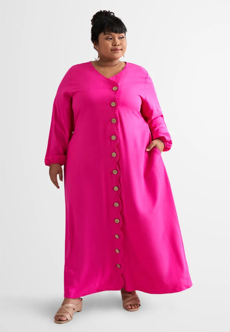 DEFECT ITEM Della Vibrant Raya Scallop Button Jubah Dress