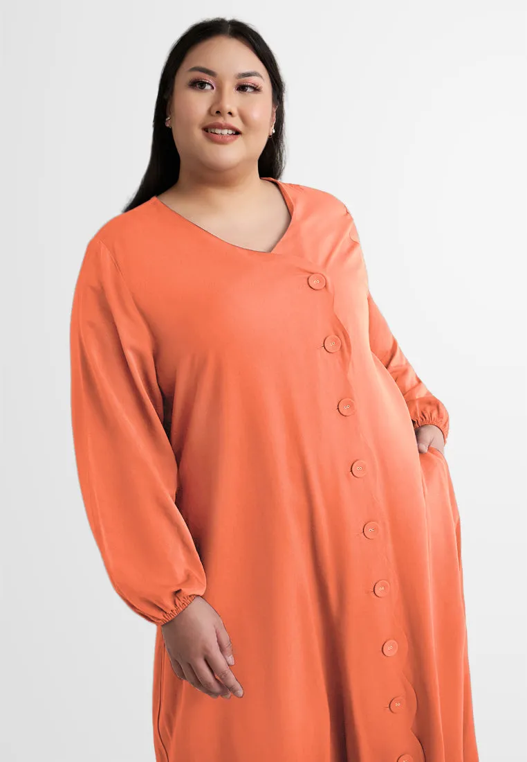 DEFECT ITEM Della Vibrant Raya Scallop Button Jubah Dress