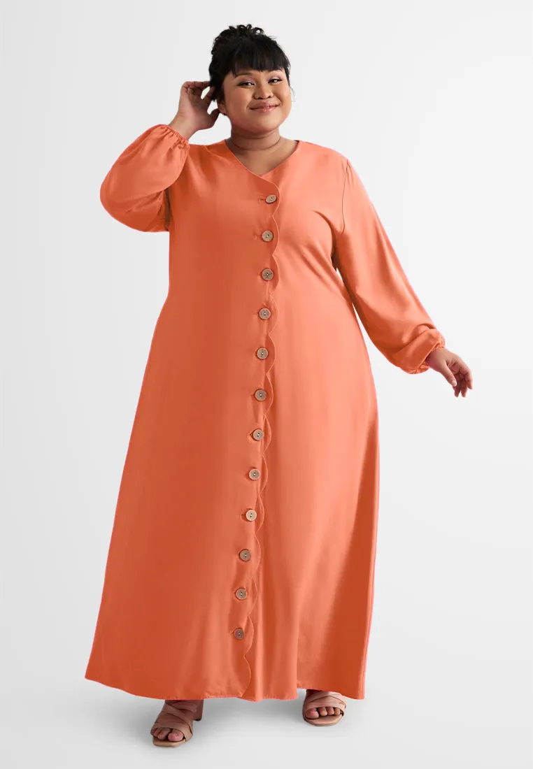 DEFECT ITEM Della Vibrant Raya Scallop Button Jubah Dress