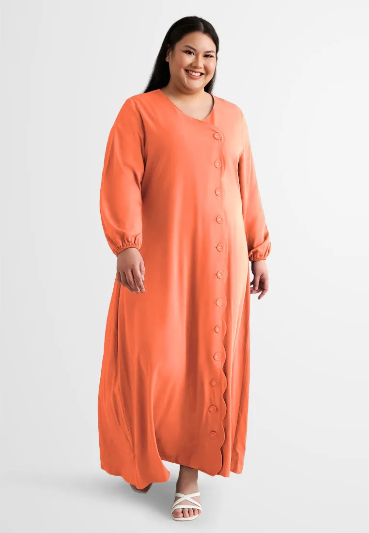 DEFECT ITEM Della Vibrant Raya Scallop Button Jubah Dress