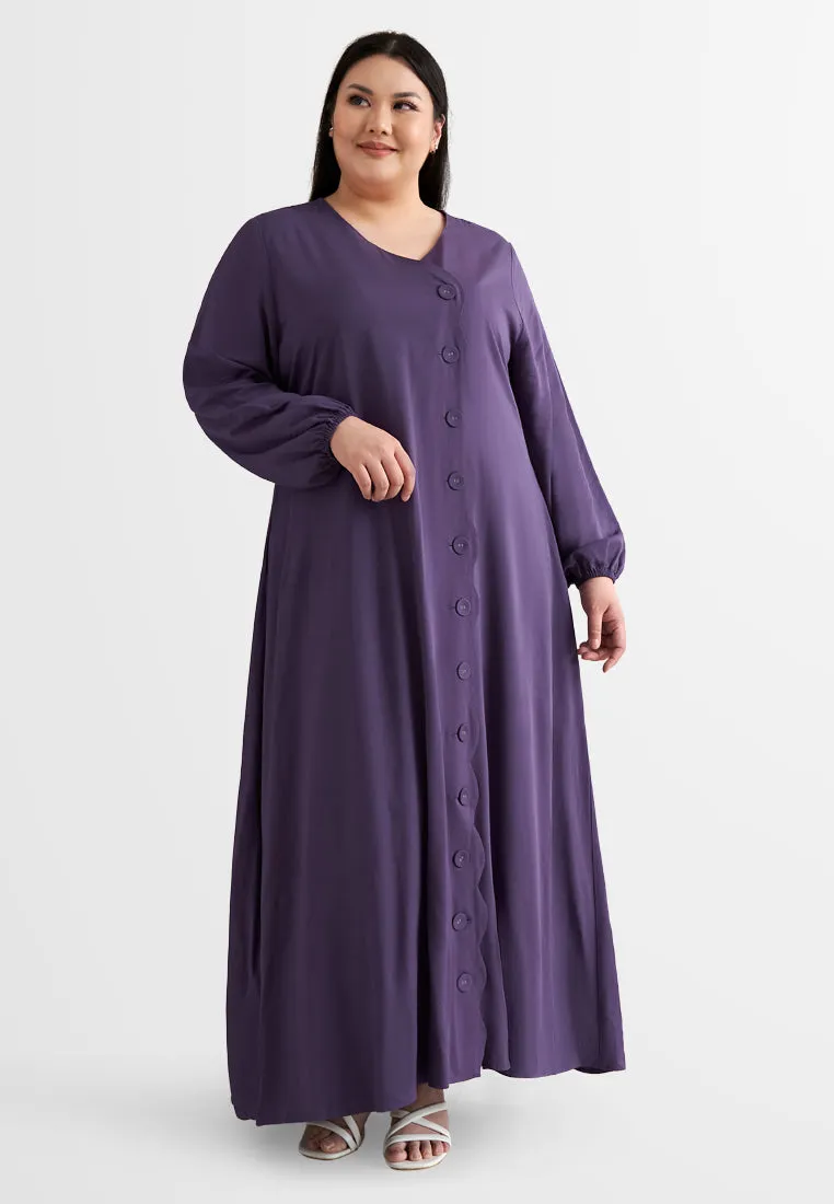 DEFECT ITEM Della Vibrant Raya Scallop Button Jubah Dress