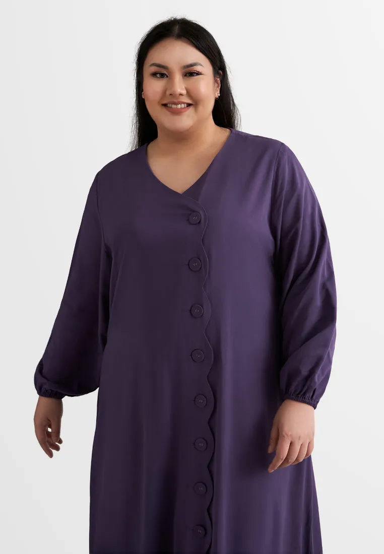 DEFECT ITEM Della Vibrant Raya Scallop Button Jubah Dress