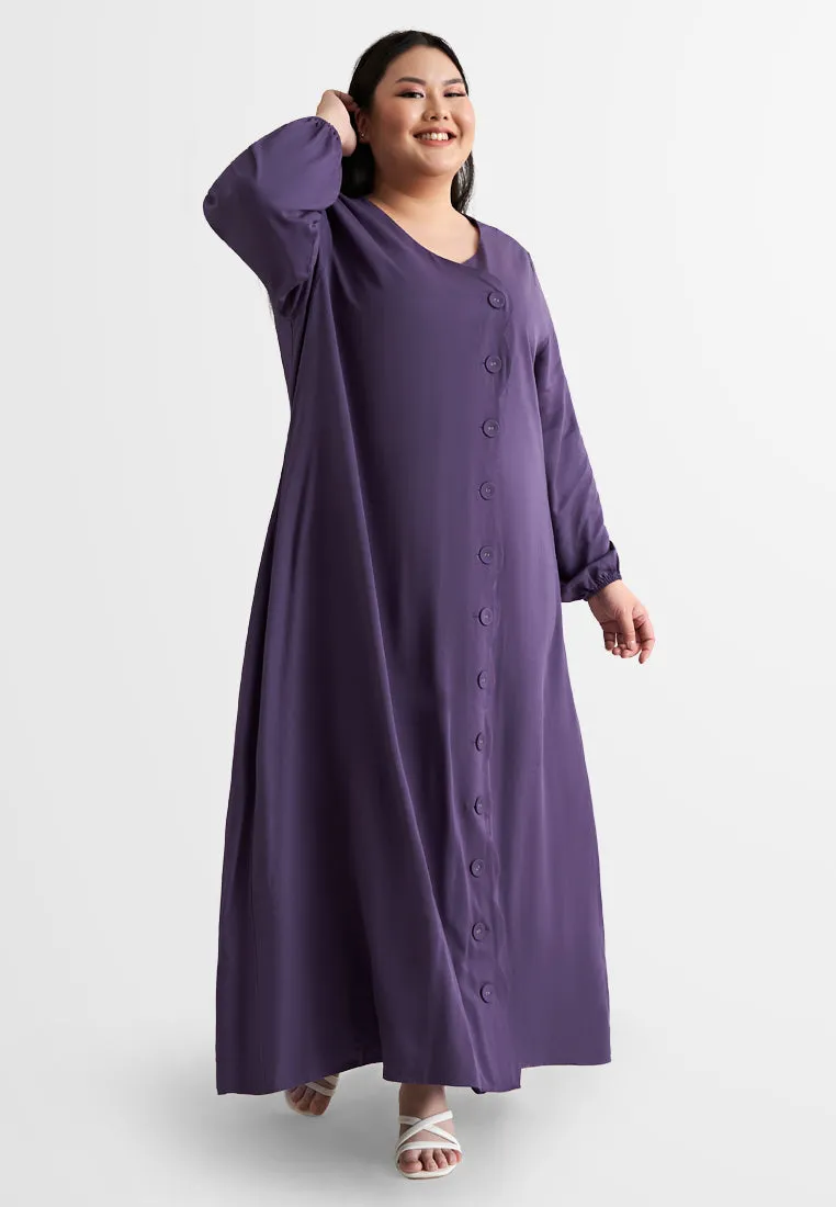 DEFECT ITEM Della Vibrant Raya Scallop Button Jubah Dress