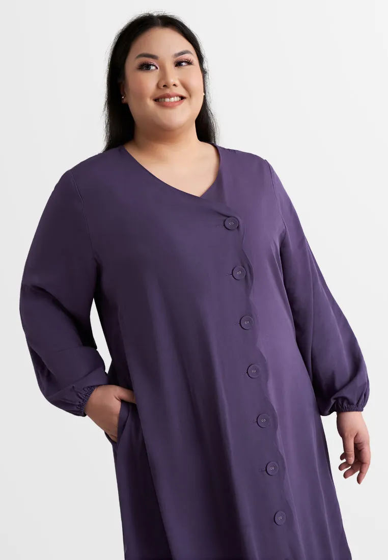 DEFECT ITEM Della Vibrant Raya Scallop Button Jubah Dress