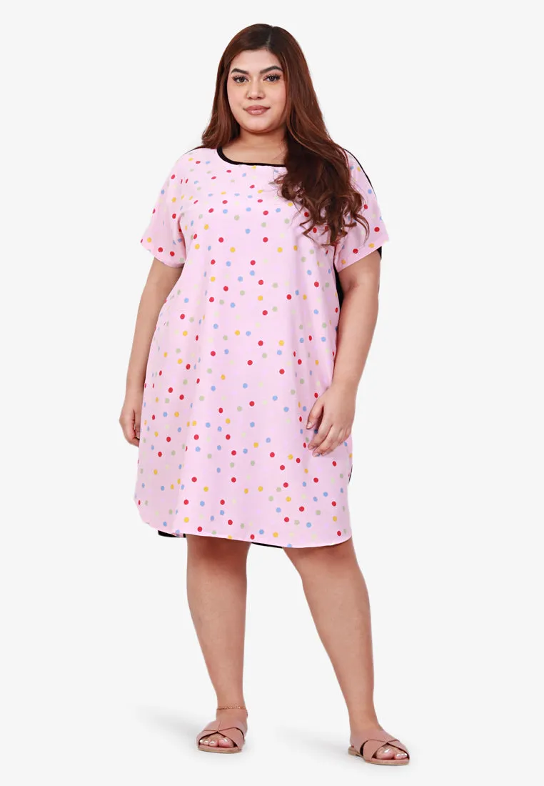 Dency Back Stretch Lounge Dress - Pink Dots