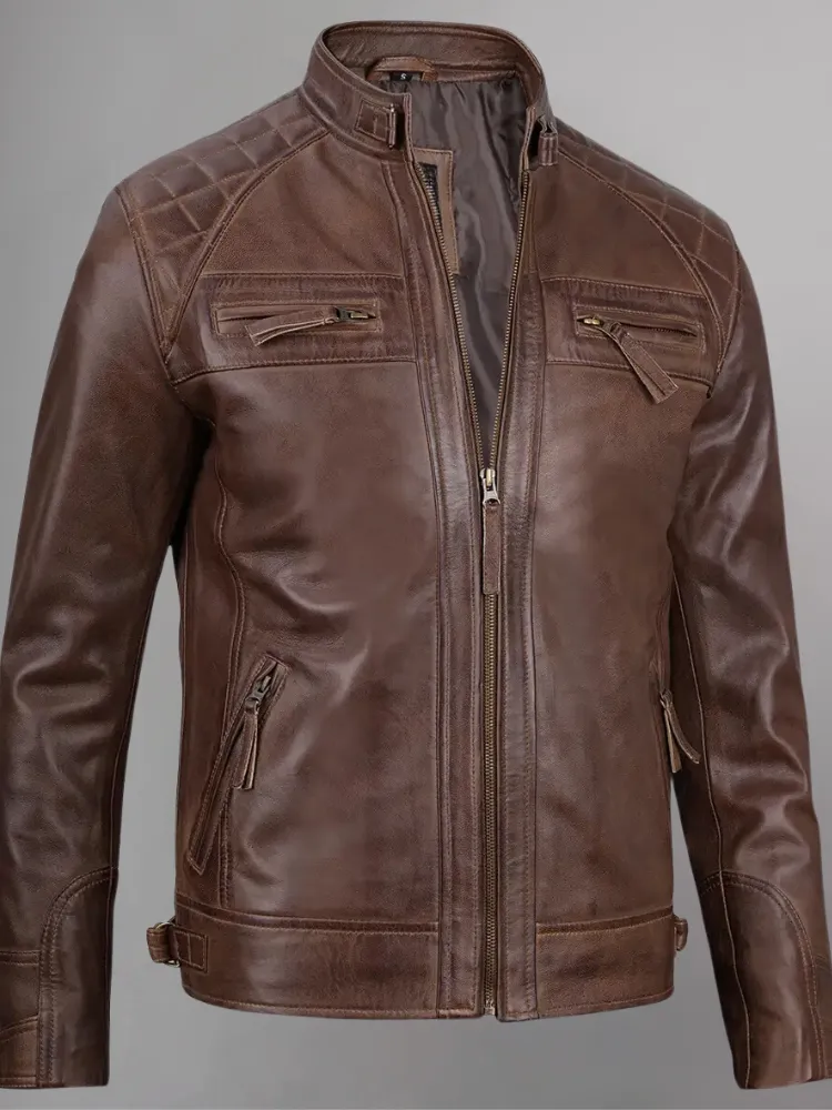 Distressed Brown Motorcycle Leather Jacket