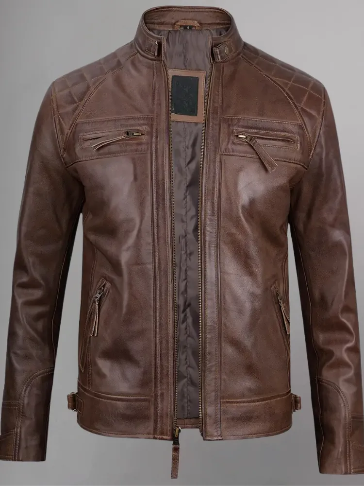 Distressed Brown Motorcycle Leather Jacket