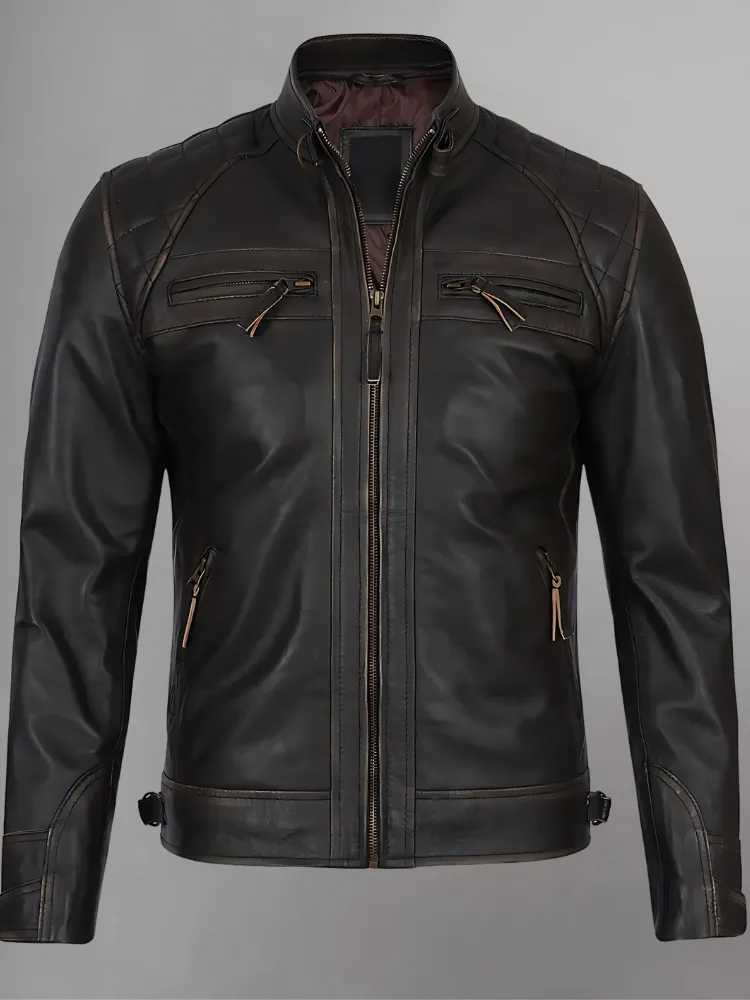 Distressed Brown Motorcycle Leather Jacket