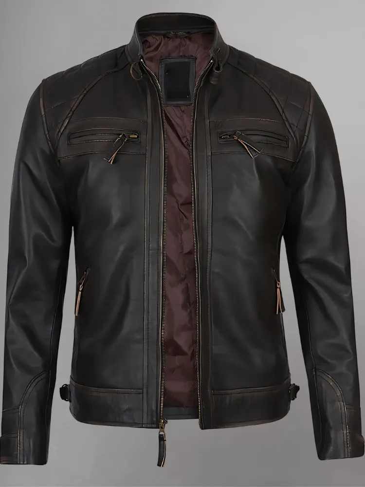 Distressed Brown Motorcycle Leather Jacket