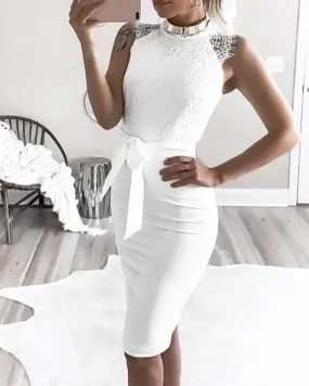 Dunnmall Eyelash Lace Bodice Bodycon Dress