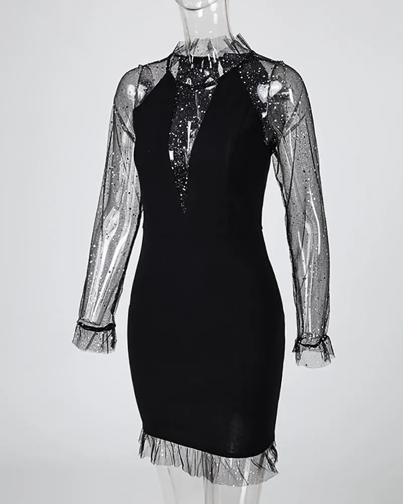 Dunnmall Mesh Sequins Bodycon Party Dress