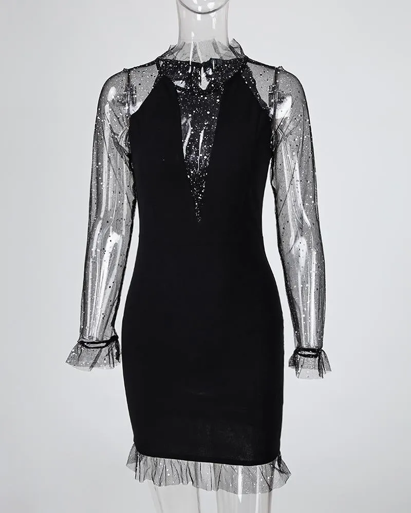 Dunnmall Mesh Sequins Bodycon Party Dress