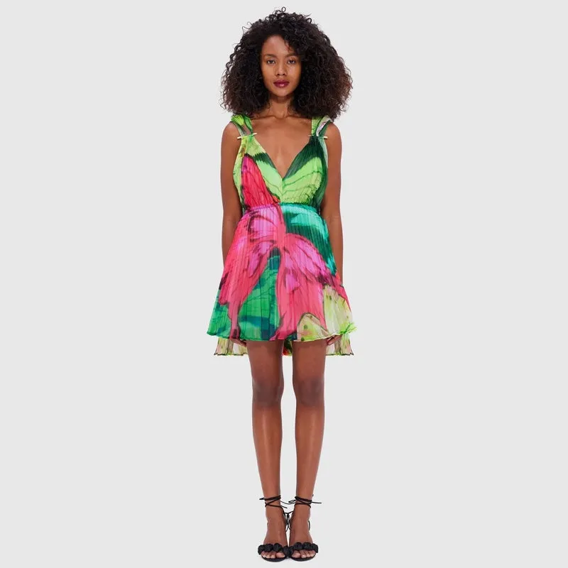 Eliana Mini Dress - Papillon Print in Green