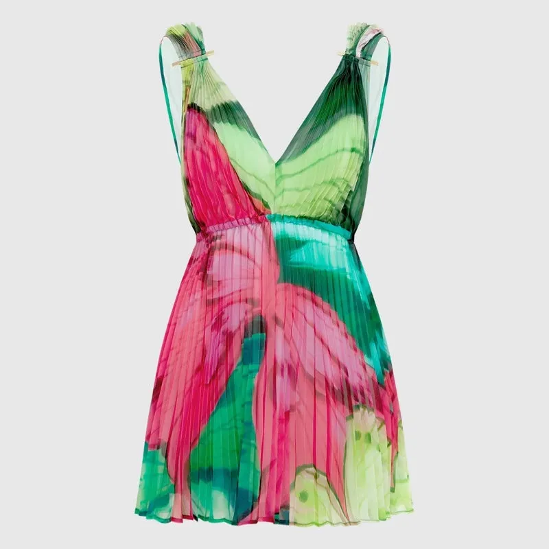 Eliana Mini Dress - Papillon Print in Green