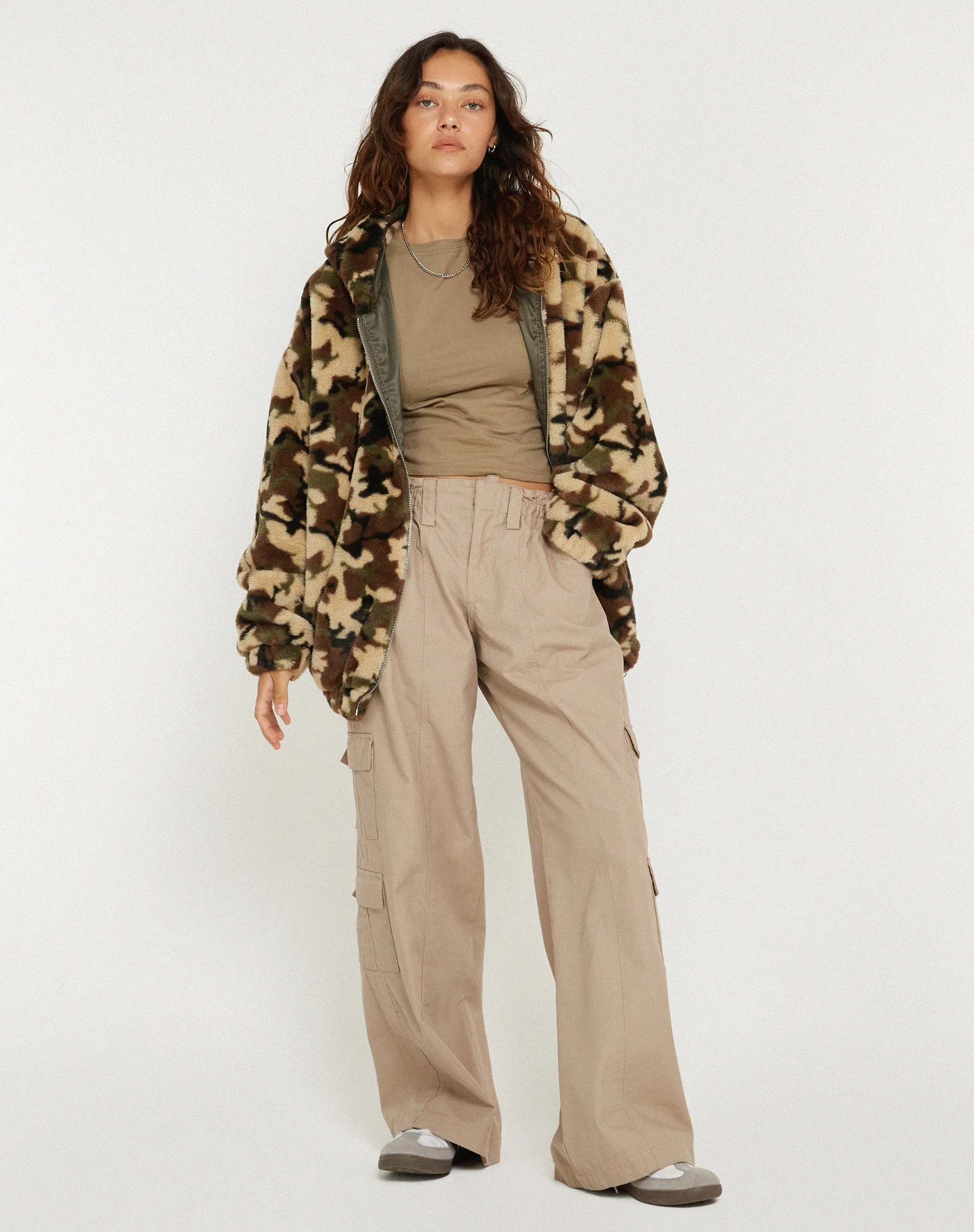 Emerson Faux Fur Jacket in Camo Brown Pebble