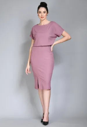 Exude Enigma Ribbed Blouson Dress (Dusty Pink)