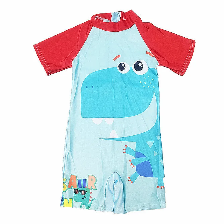 Fancydresswale Red Dinosaur Swimsuit half sleeves for kids