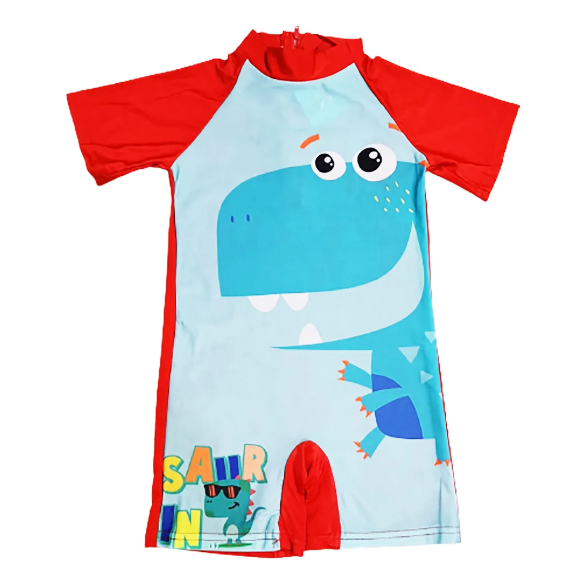 Fancydresswale Red Dinosaur Swimsuit half sleeves for kids