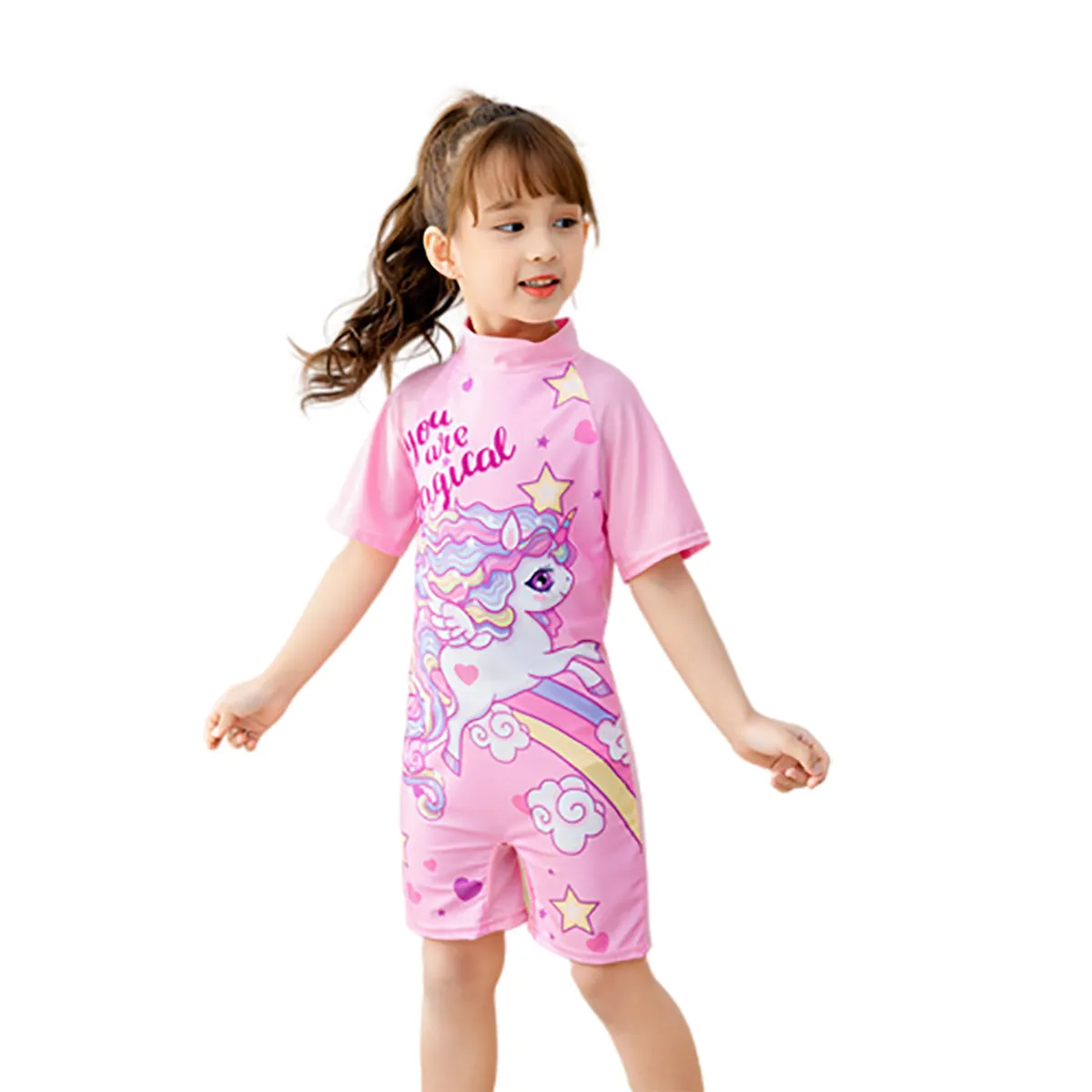 Fancydresswale Unicorn Queen Swimsuit for Girls half sleeves