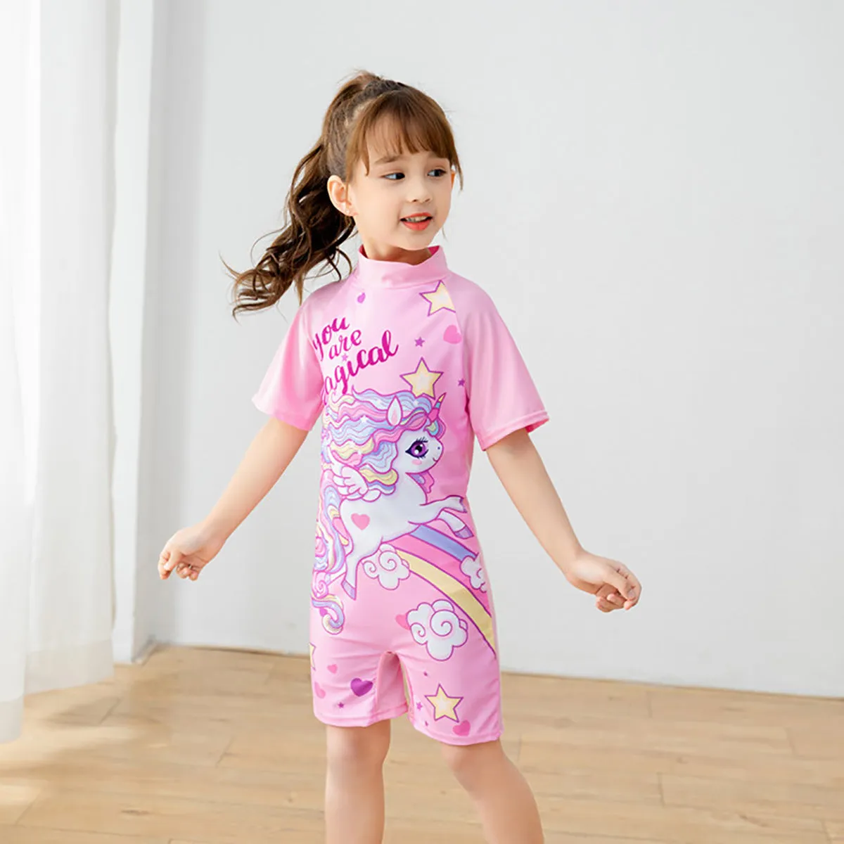 Fancydresswale Unicorn Queen Swimsuit for Girls half sleeves