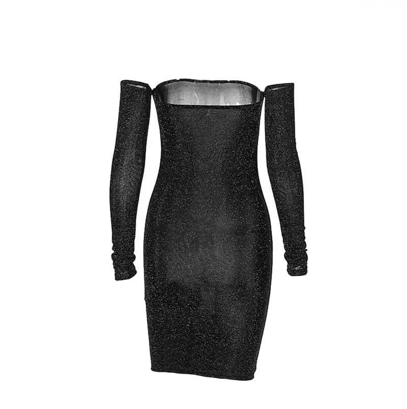 FashionSierra - Women Bling Bodycon Mini Dress Elegant Strapless Off Shoulder Long Sleeve Party Club Short Ladies Dresses