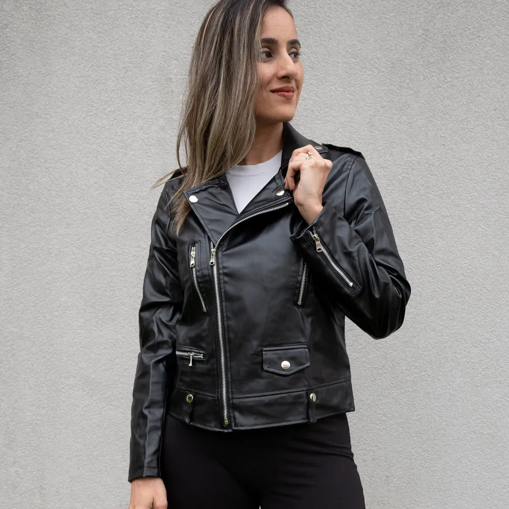 (Faux Leather) Black Until Death Do Us Party Leather Jacket