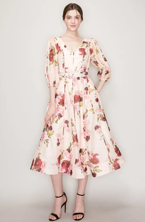 Floral Fit and Flare Midi Dress