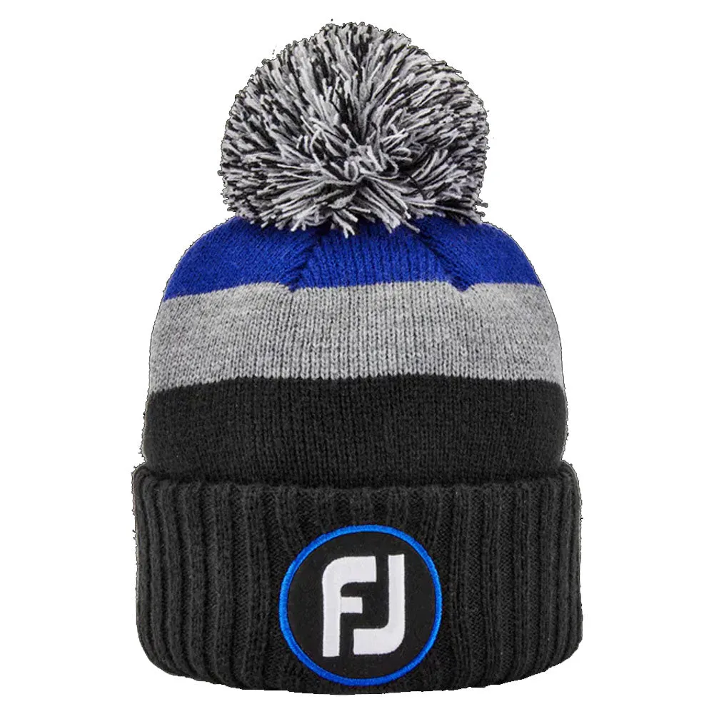 FootJoy FJ Bobble Beanie Hat - Black/Grey/Royal