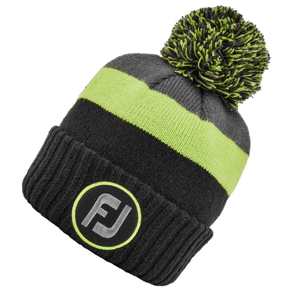 FootJoy FJ Bobble Beanie Hat - Black/Lime/Charcoal