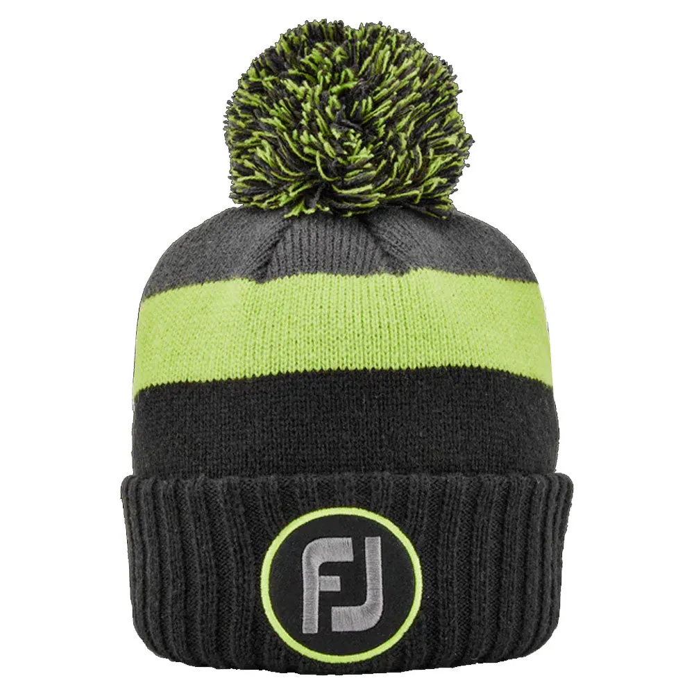 FootJoy FJ Bobble Beanie Hat - Black/Lime/Charcoal