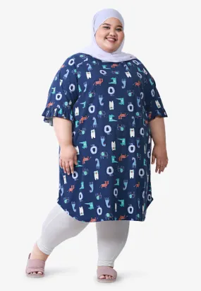 Fritzy Cute Frilly Short Sleep Dress - Dark Blue Animals