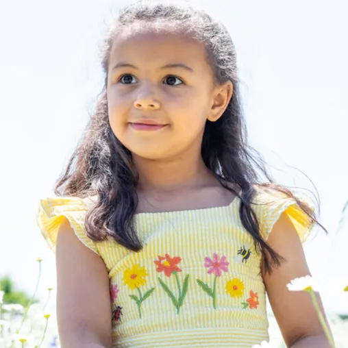 Frugi Jasmine Dress - Dandelion Seersucker / Flowers