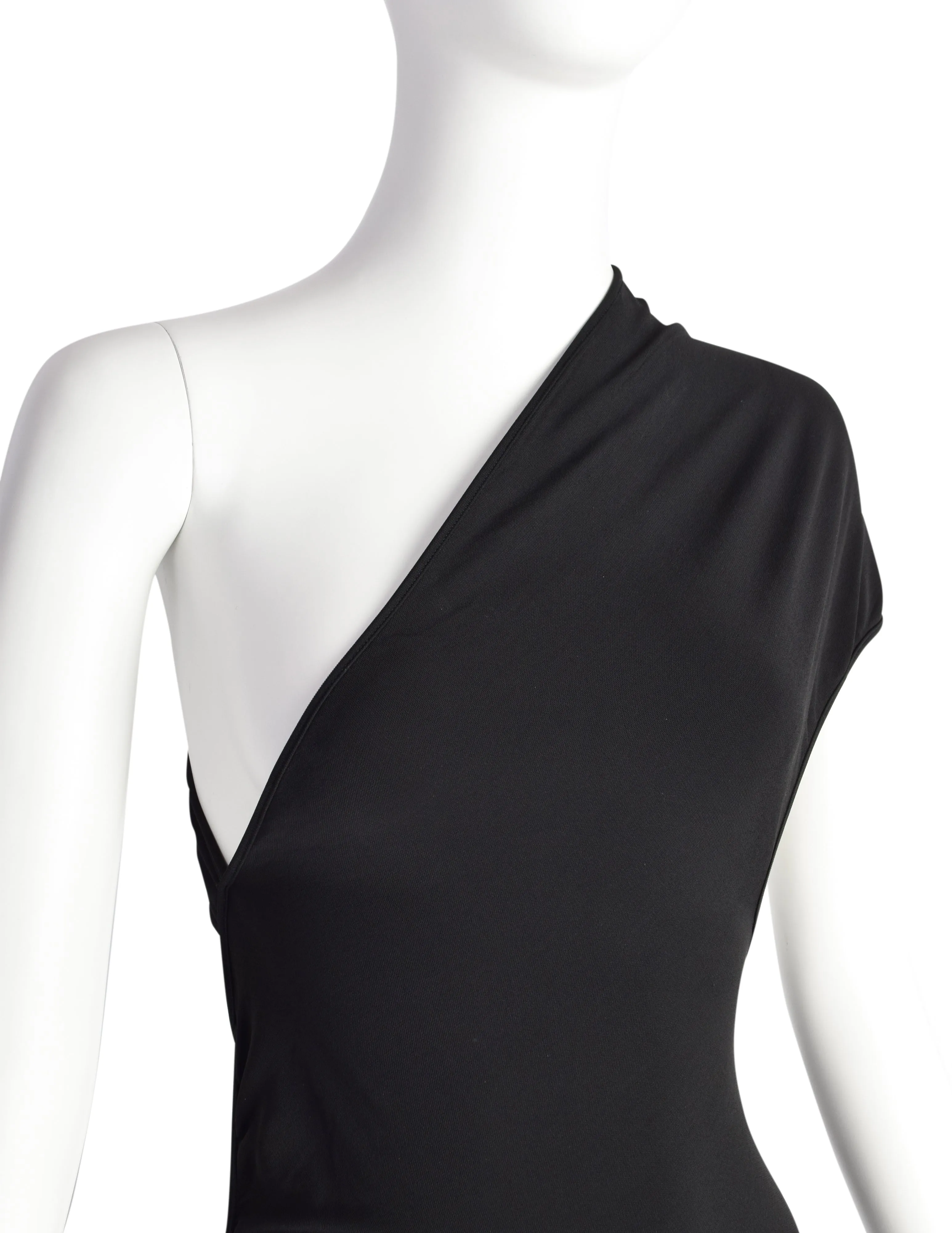 Gianfranco Ferre Vintage Black One Shoulder Ultra Sexy Cut Out Stretch Bodycon Dress