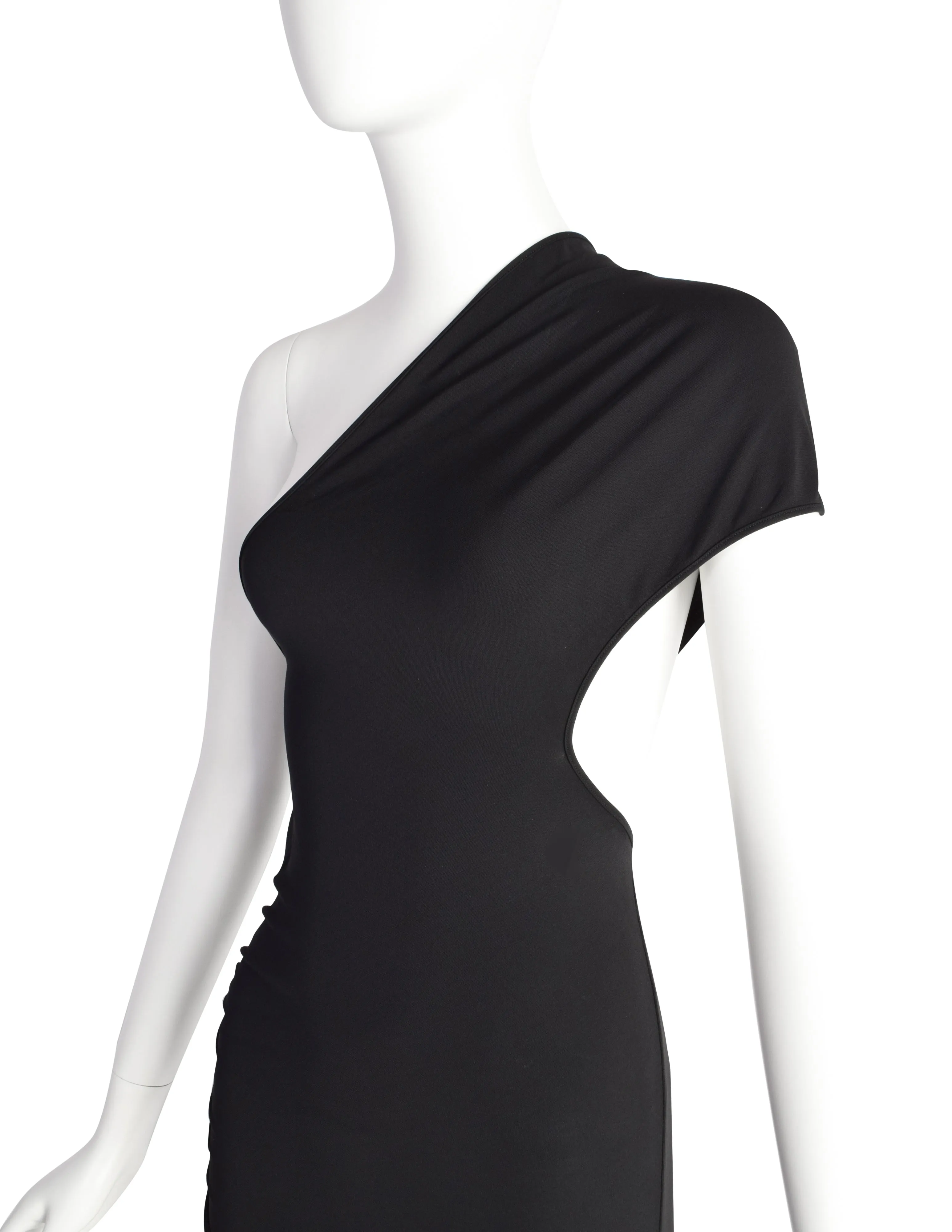 Gianfranco Ferre Vintage Black One Shoulder Ultra Sexy Cut Out Stretch Bodycon Dress