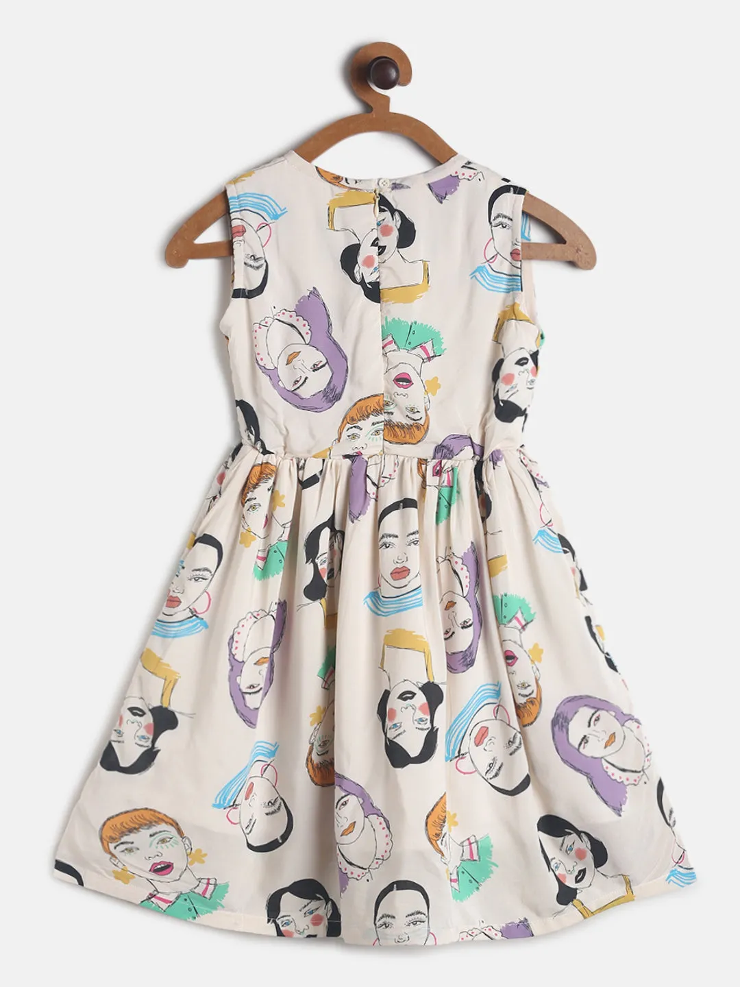 Girls Beige Printed Cotton Dress