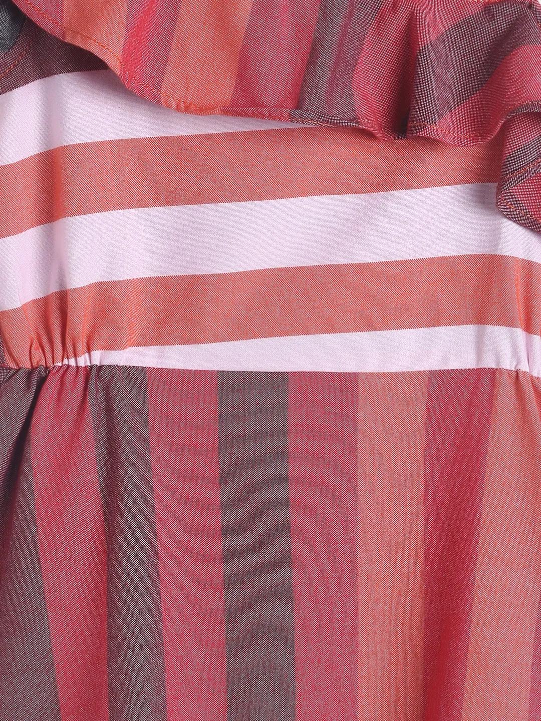 Girls Multi Color Stripe Single Shoulder Cotton Dress