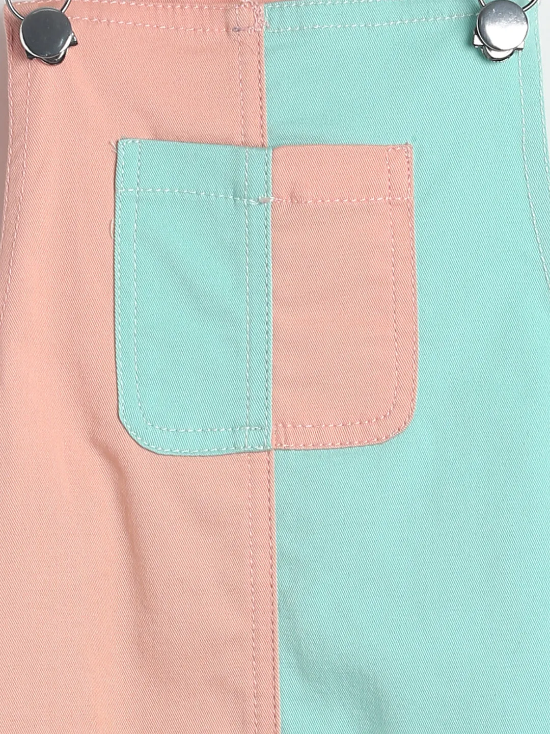 Girls Peach And Mint Colour Block Dungaree Dress