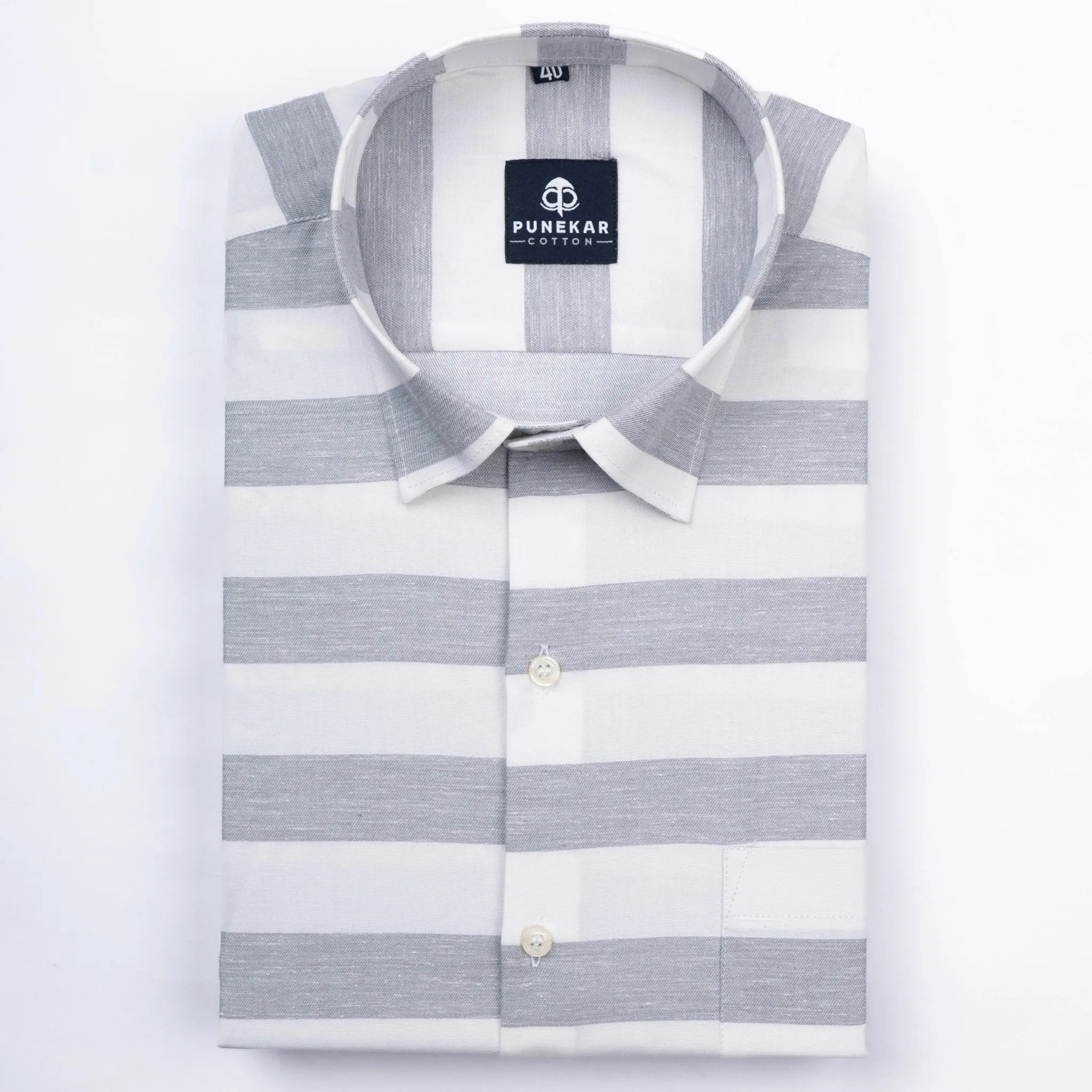 Grey Color Cotton Stripe Shirt For Men