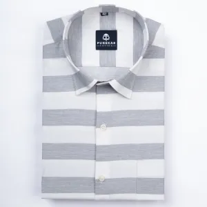 Grey Color Cotton Stripe Shirt For Men